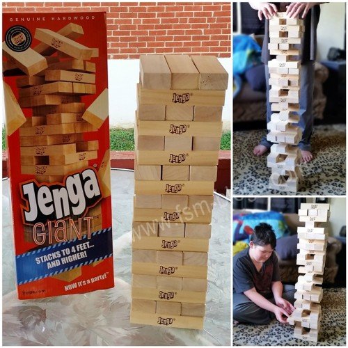 Renewed Jenga GIANT Genuine Hardwood Game Stacks to 4+ feet. Ages 8+ 
