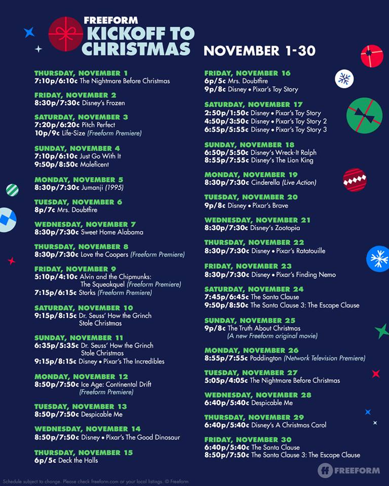 Freeform’s ‘Kickoff To Christmas’ Schedule