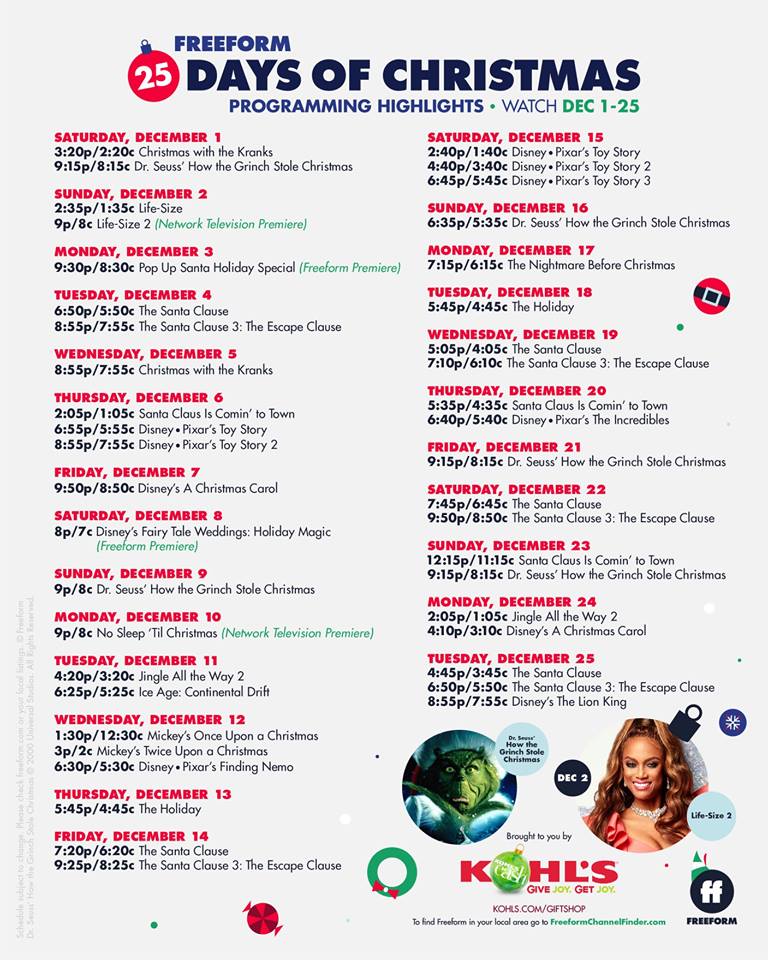 Freeform S 25 Days Of Christmas Schedule 18
